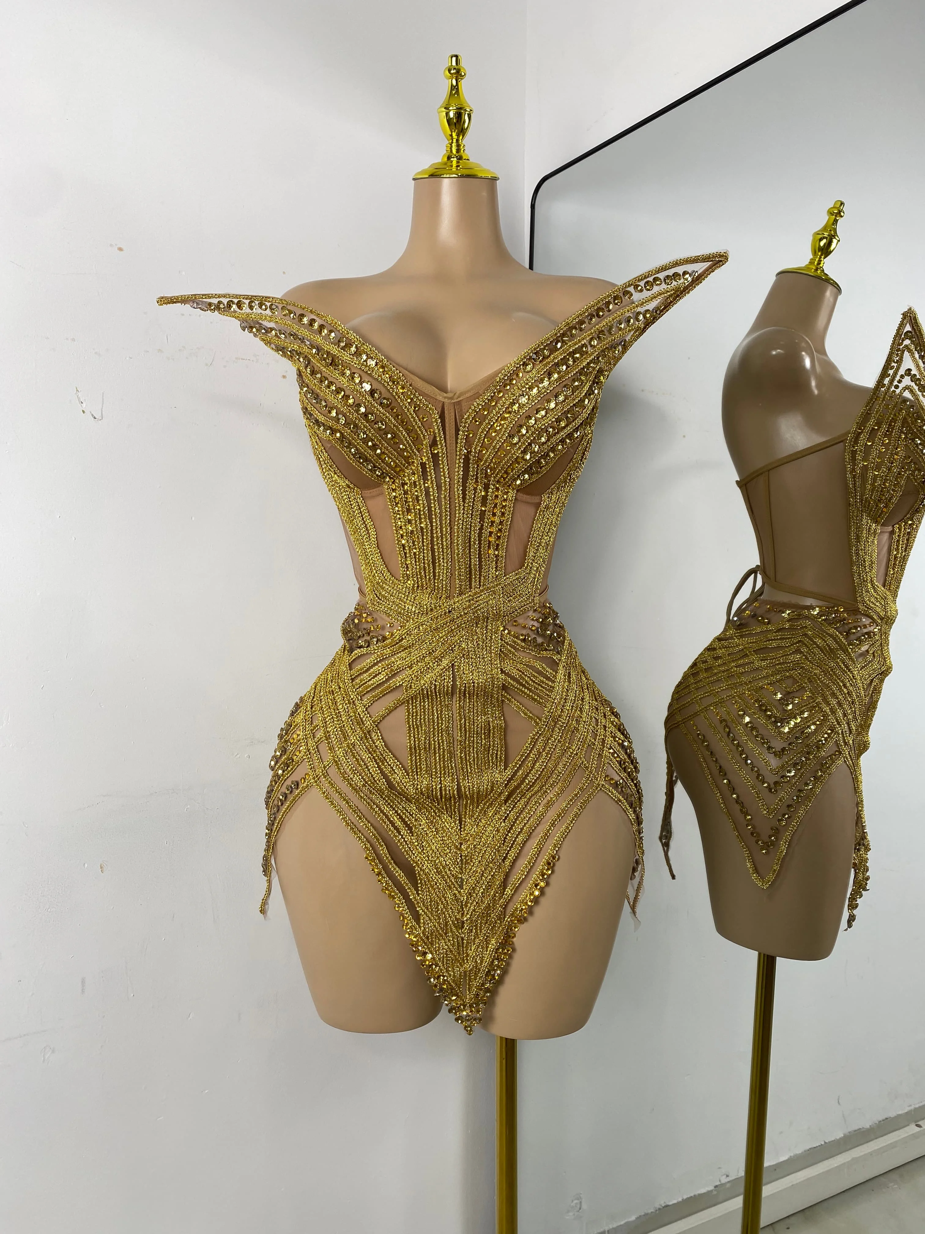 Women Sexy Sprakly Strapless Mesh See Through Mini Birthday Dress Evening Party Nightclub Performance Costume Stage Wear