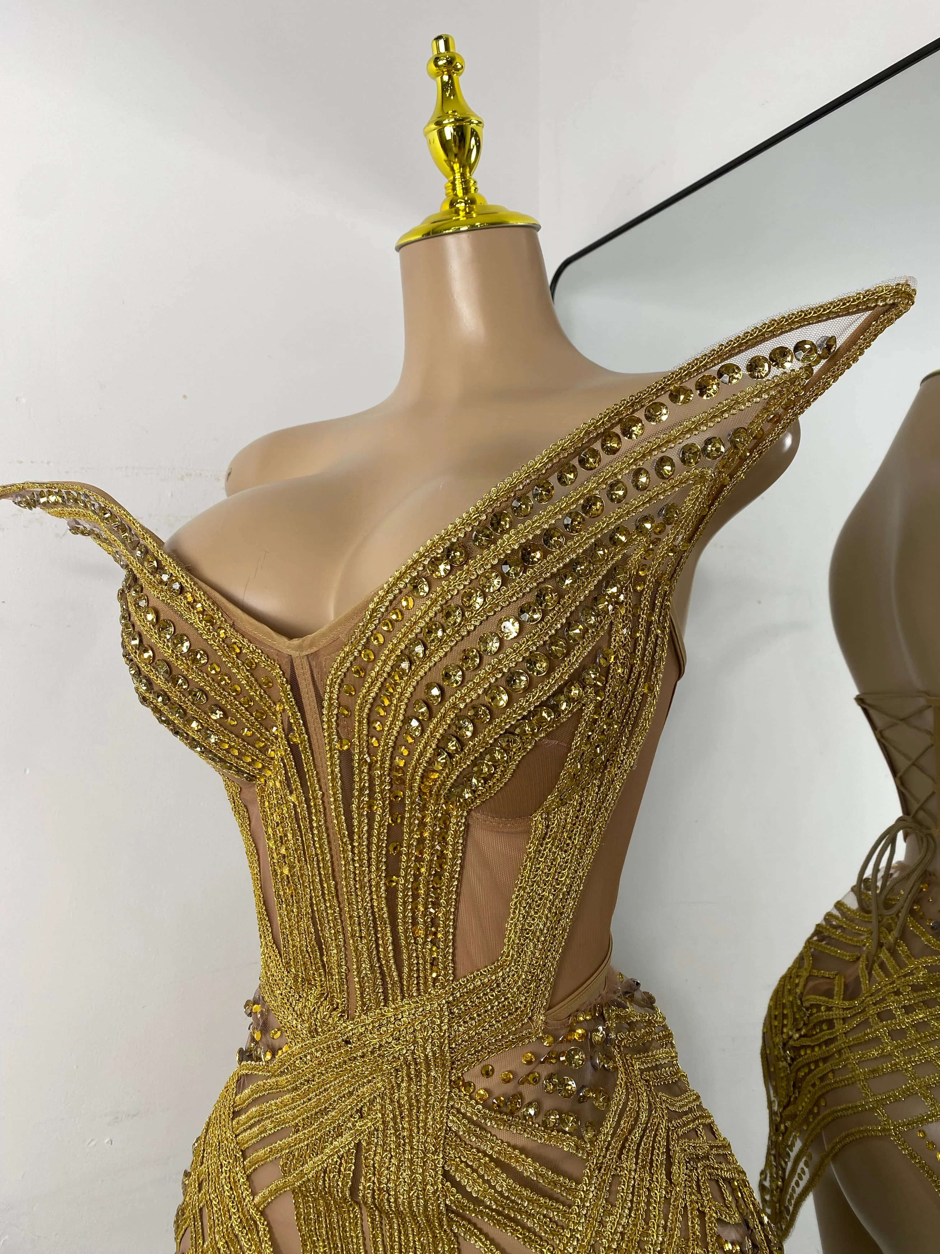 Women Sexy Sprakly Strapless Mesh See Through Mini Birthday Dress Evening Party Nightclub Performance Costume Stage Wear