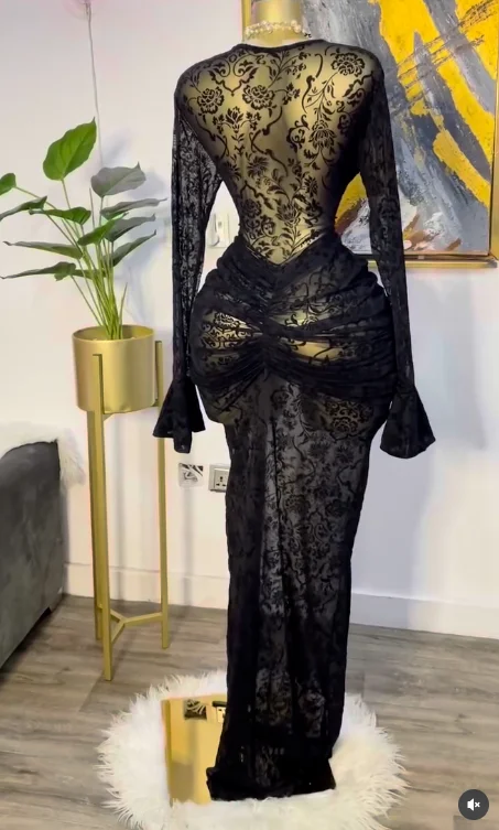 CM.YAYA 2025 Fall Women Long Sleeve Stacked Mesh See Though with Lining Bodycon Long Dress Evening Birthday Sexy Party Dresses