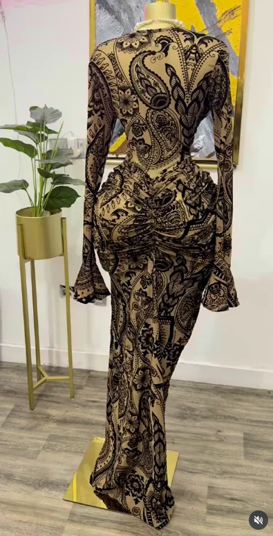 CM.YAYA 2025 Fall Women Long Sleeve Stacked Mesh See Though with Lining Bodycon Long Dress Evening Birthday Sexy Party Dresses