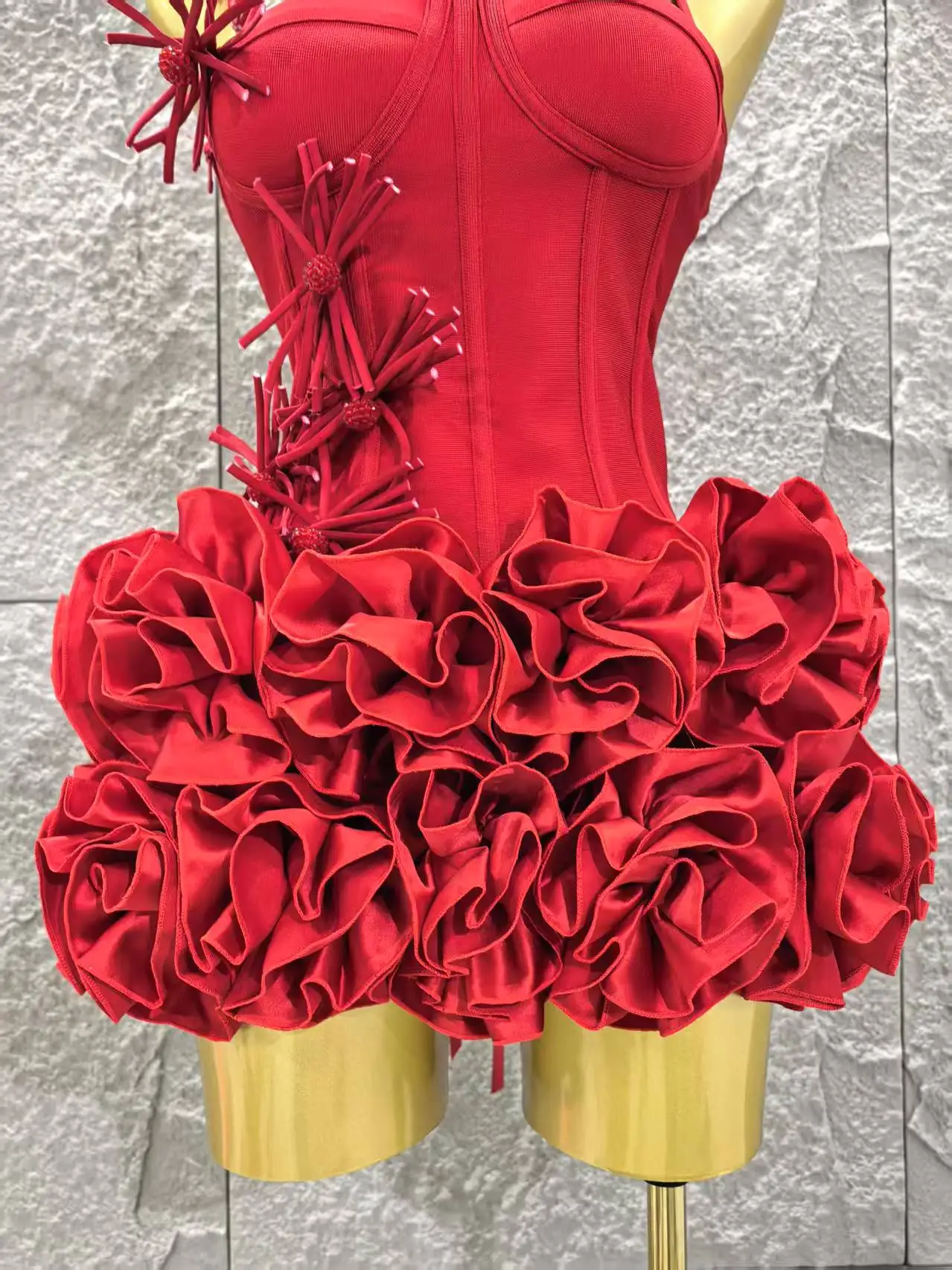 Elegant Skinny Luxury Birthday Party Red Black Bandage Outfit Women Sexy Halter Prom Gown Celebrity Club Two Piece Set Cocktail
