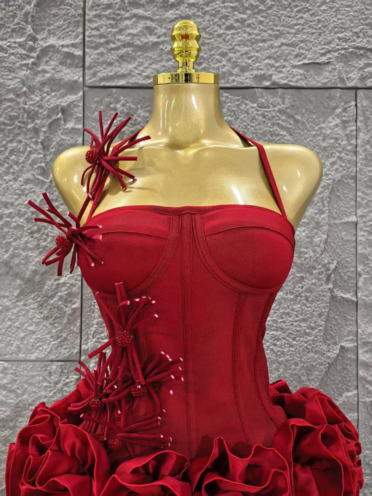 Elegant Skinny Luxury Birthday Party Red Black Bandage Outfit Women Sexy Halter Prom Gown Celebrity Club Two Piece Set Cocktail