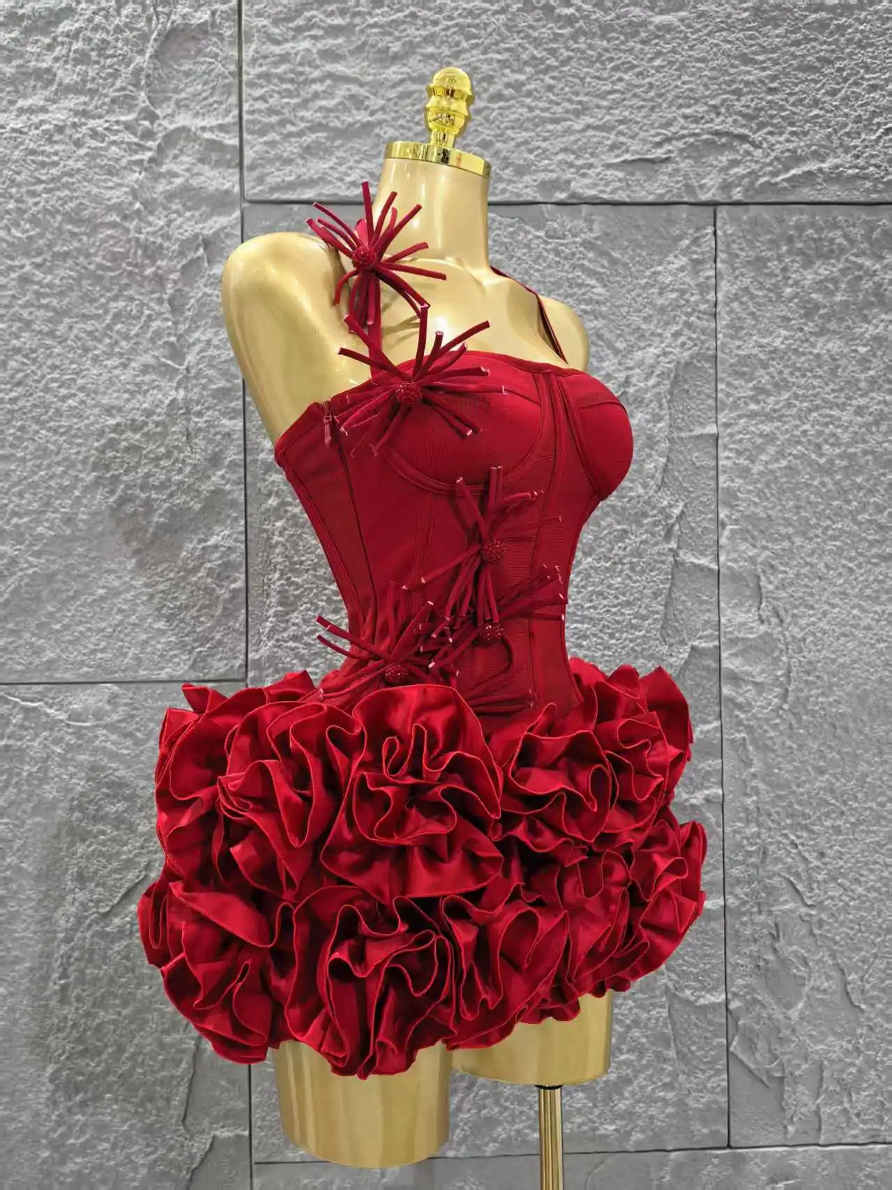 Elegant Skinny Luxury Birthday Party Red Black Bandage Outfit Women Sexy Halter Prom Gown Celebrity Club Two Piece Set Cocktail