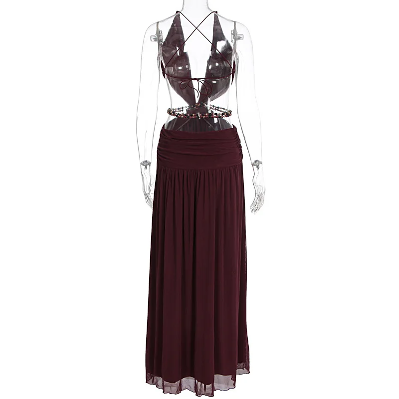 Townlike Leopard A-line Maxi Long Dress Women Halter 2026 Spring Summer Dress Deep V Neck Split Nightclub Sexy Party Dresses