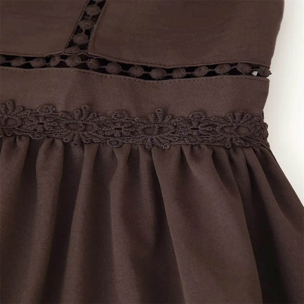 Elegant White Hollow Out Embroidery Long Dress Women V Neck Puff Sleeve Loose Maxi Dresses 2026 Autumn Casual Daily Party Robes