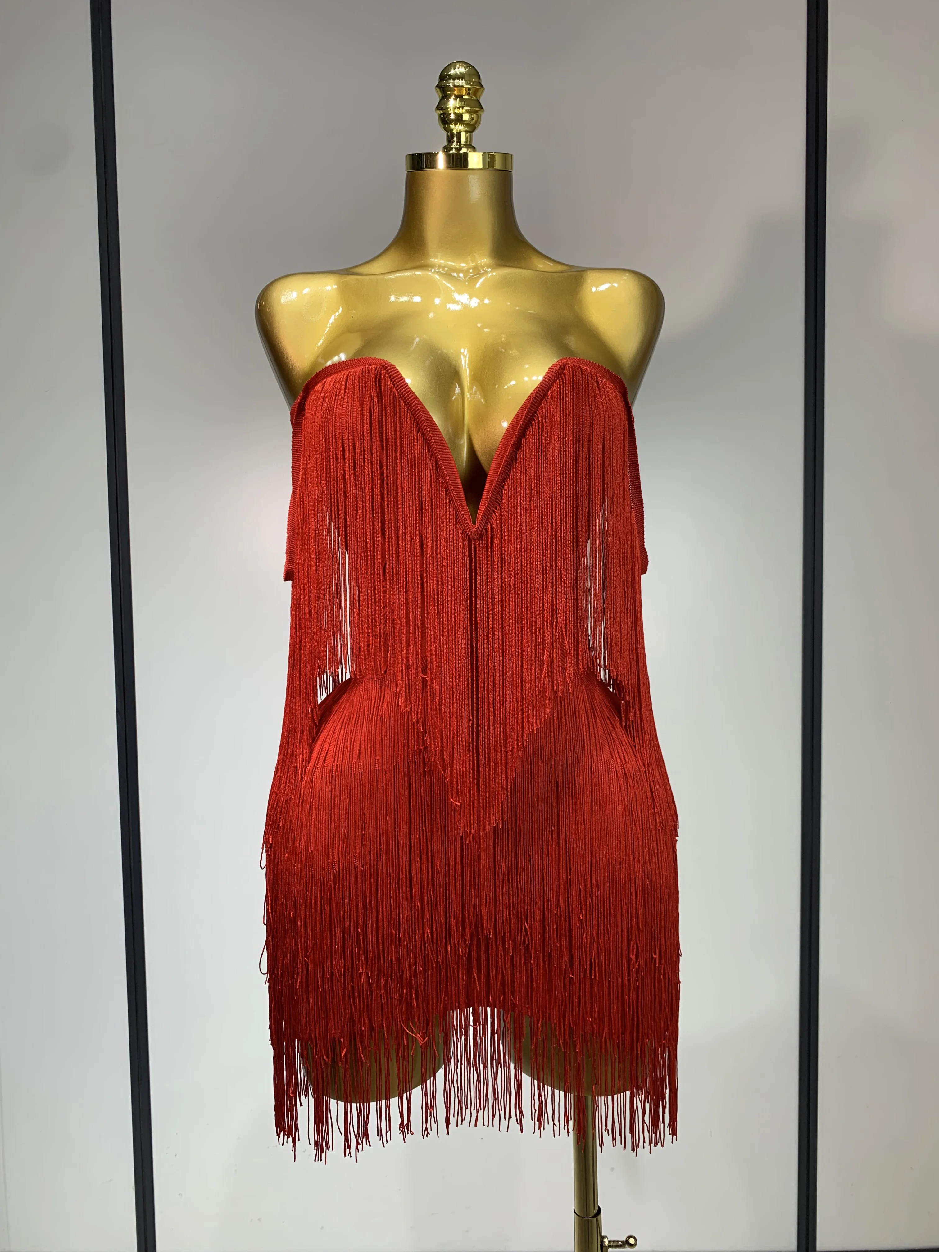 Women Sexy Strapless Tassel Off Shoulder Bandage Dress Fancy Club Celebrity Evening Party Mini Bodycon Dress Birthday Vestido