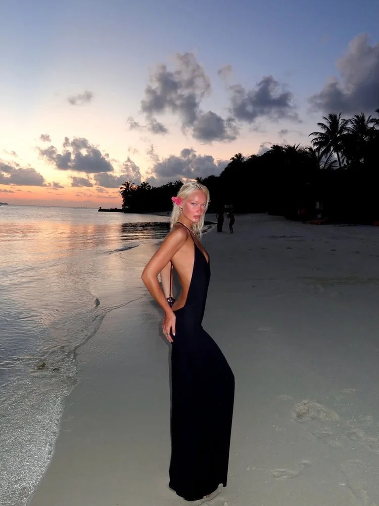 Tossy Women Halter Backless Bodycon Maxi Dress Open Back Spaghetti Strap Gold Ring Evening Party Gown Summer Beach Long Dress