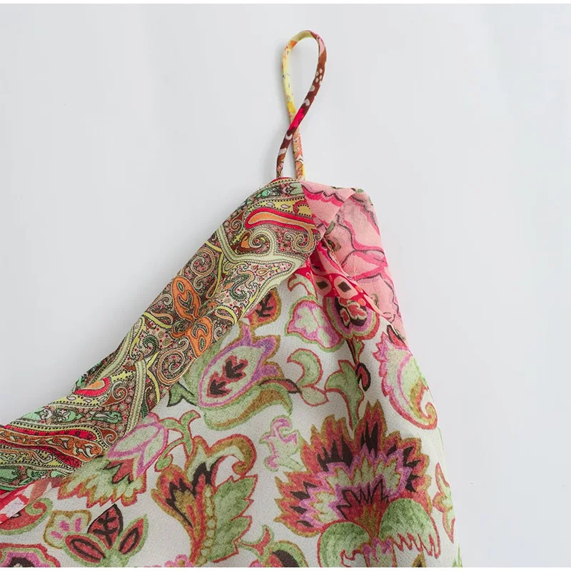 Floral Print Asymmetrical Hem Maxi Dress Women Halter Neck Sleeveless A-line Mesh Dresses 2026 Summer Chic Vacation Party Gown