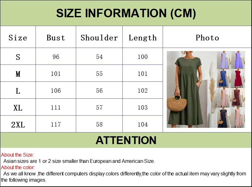 Customizable Fashion Solid Dress Women Cotton Linen O-Neck A-line Dress