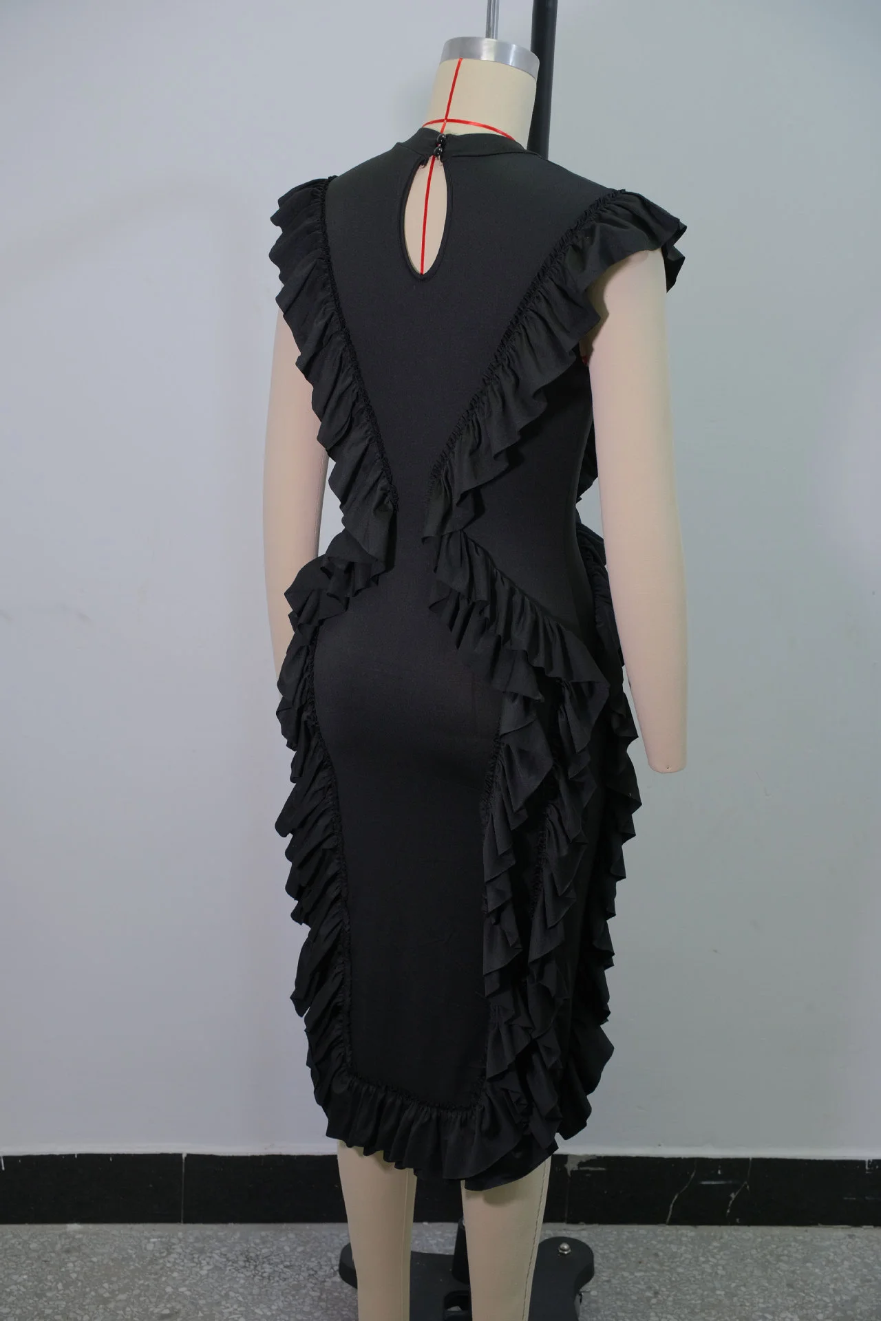 Women Plus Size Skinny Dress Round Neck Tassel Ruffle Hem Sleeveless Bodycon Casual Elegant Streetwear Slim Summer Dresses