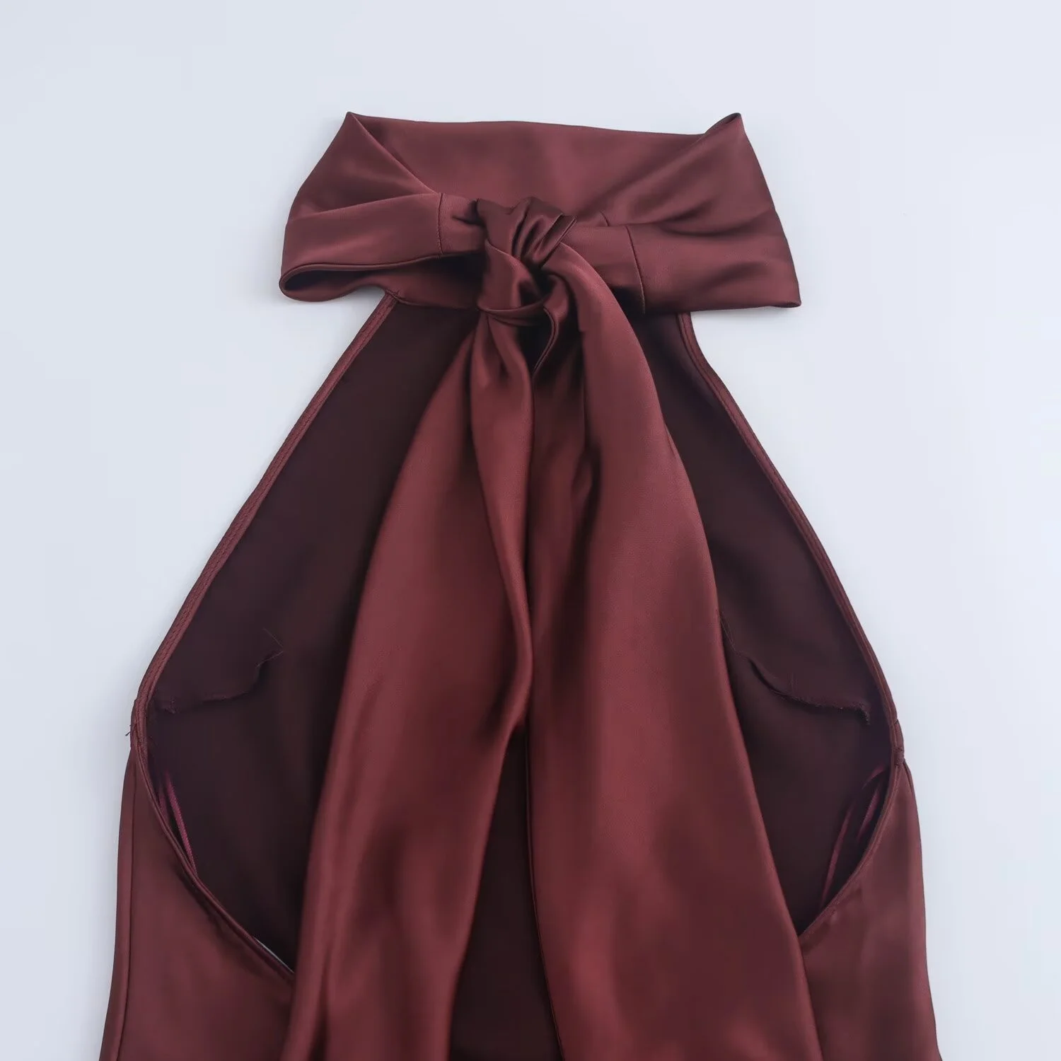 BSAY Dress for Women Fashion 2024 Autumn New Bow Sexy Backless French Elegant Halter Neck Satin Texture Midi Dresses