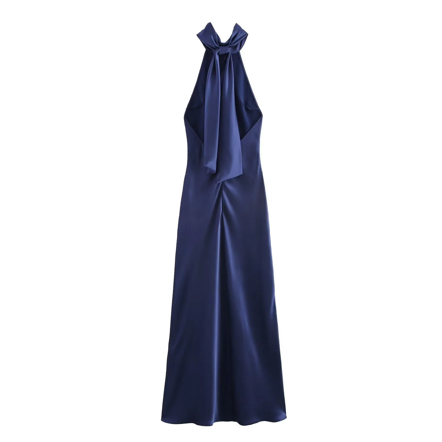 BSAY Dress for Women Fashion 2024 Autumn New Bow Sexy Backless French Elegant Halter Neck Satin Texture Midi Dresses