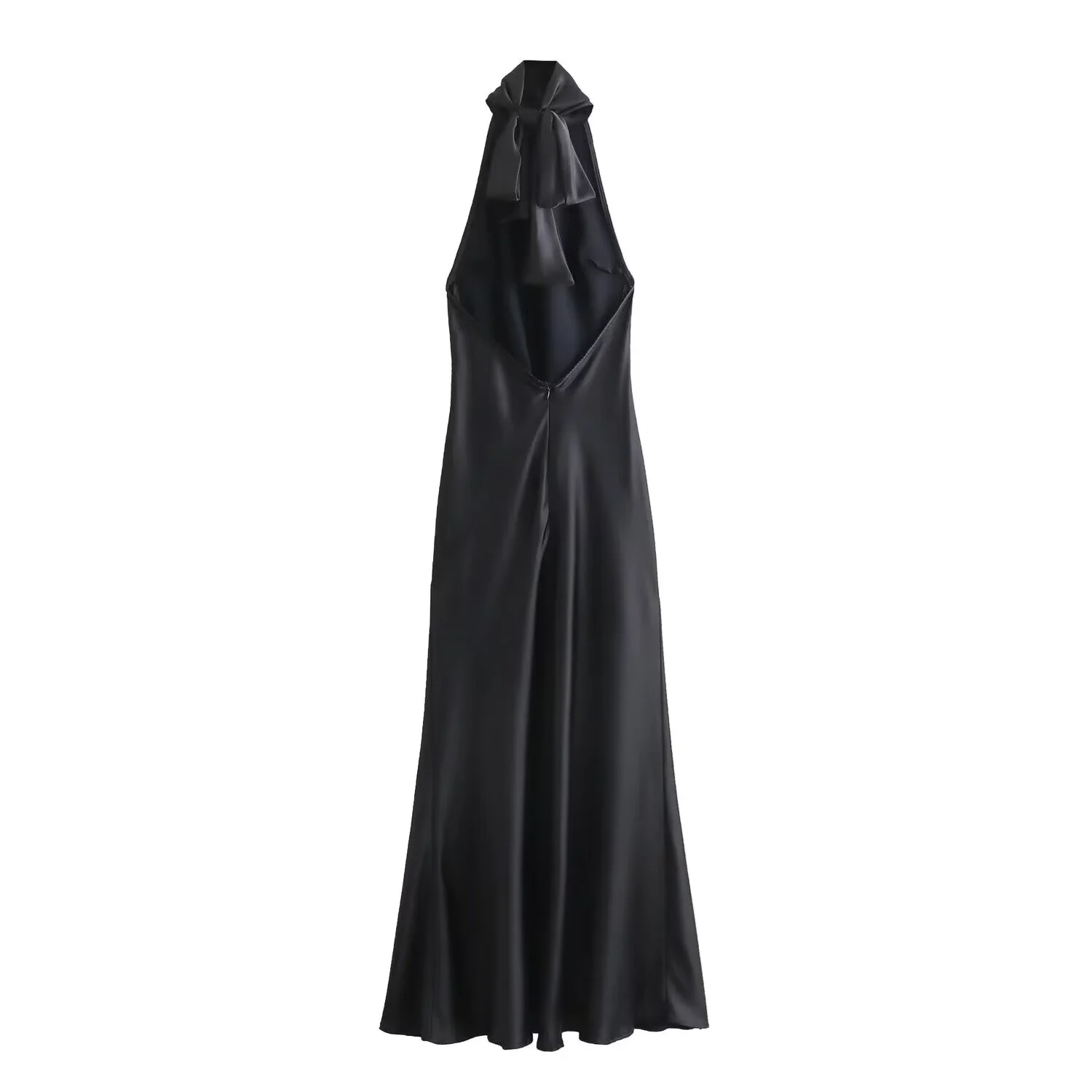 BSAY Dress for Women Fashion 2024 Autumn New Bow Sexy Backless French Elegant Halter Neck Satin Texture Midi Dresses