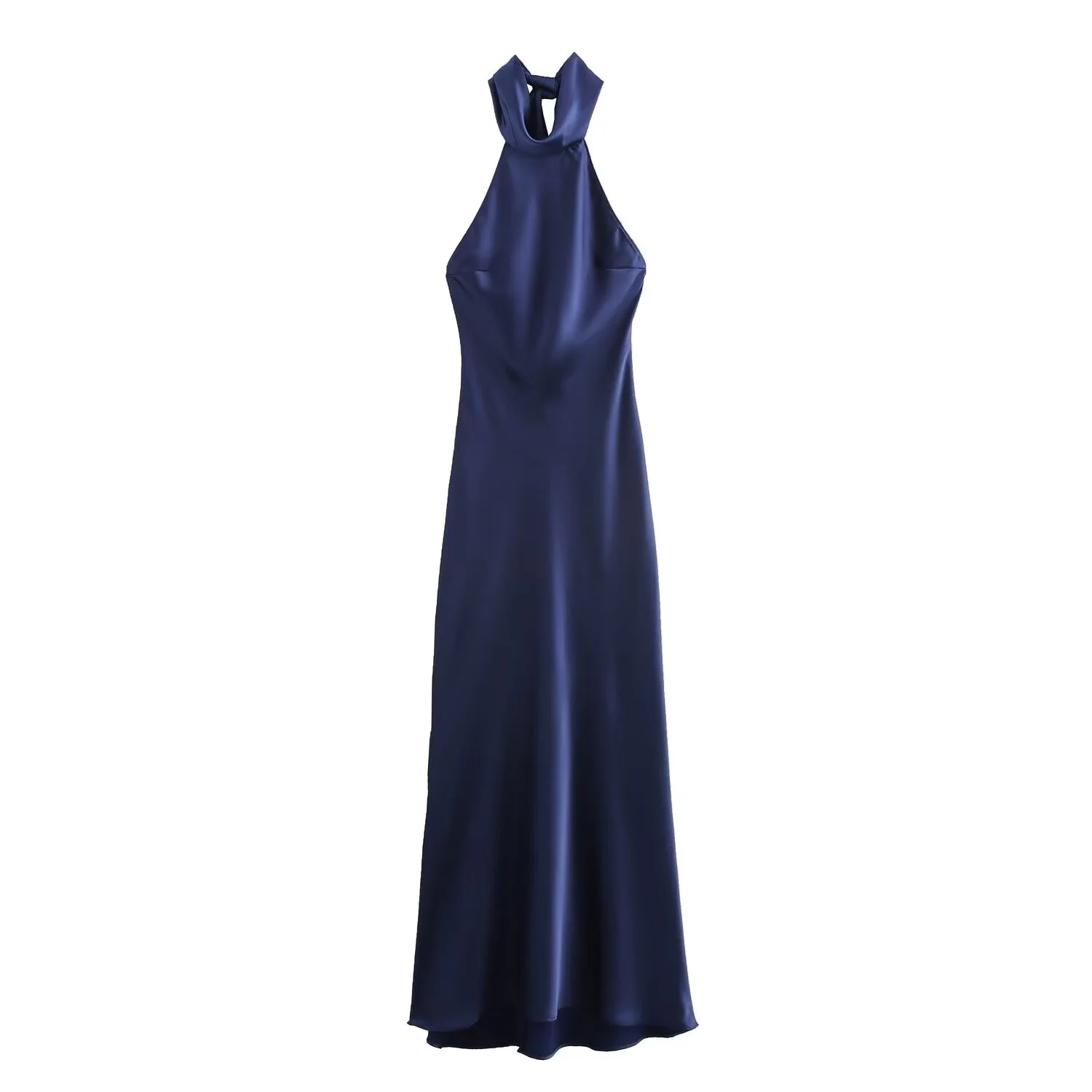 BSAY Dress for Women Fashion 2024 Autumn New Bow Sexy Backless French Elegant Halter Neck Satin Texture Midi Dresses