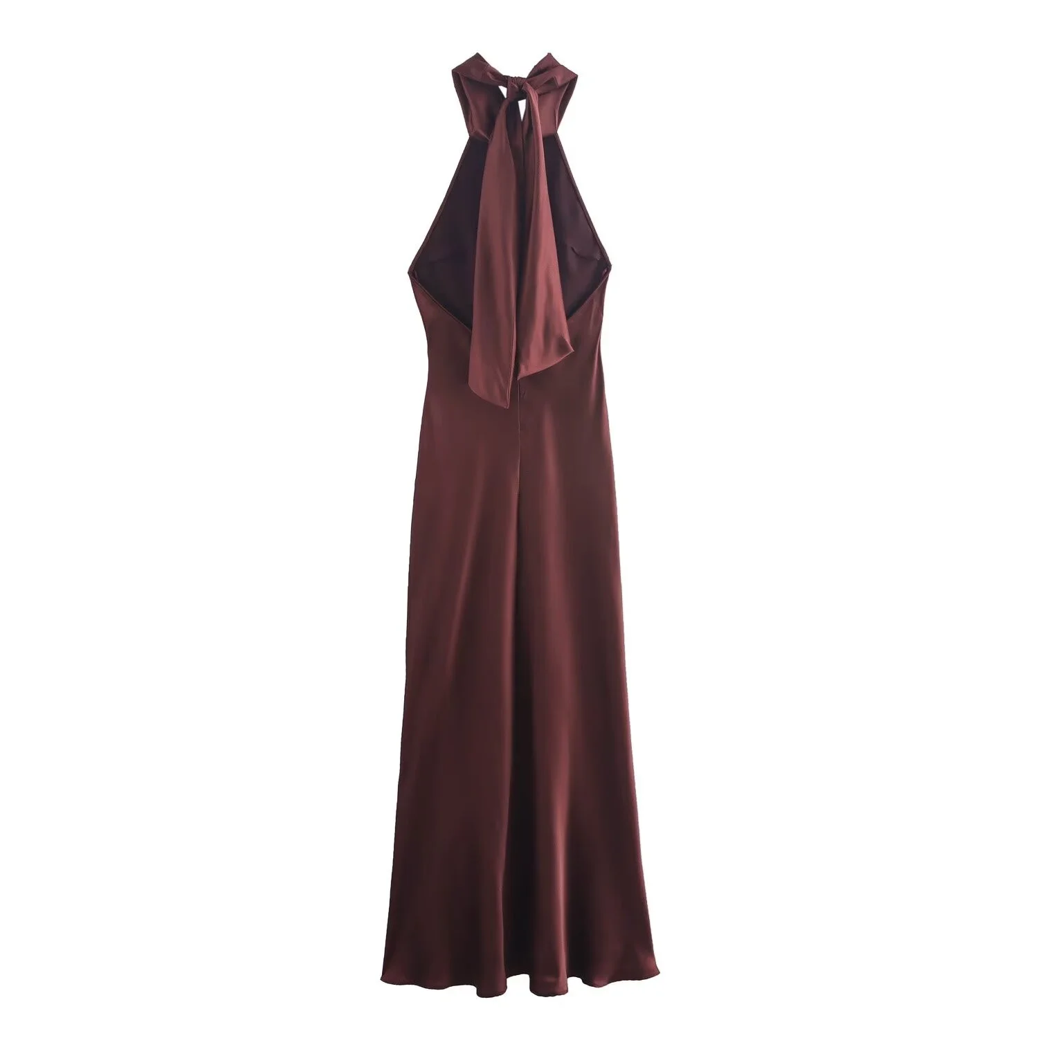 BSAY Dress for Women Fashion 2024 Autumn New Bow Sexy Backless French Elegant Halter Neck Satin Texture Midi Dresses