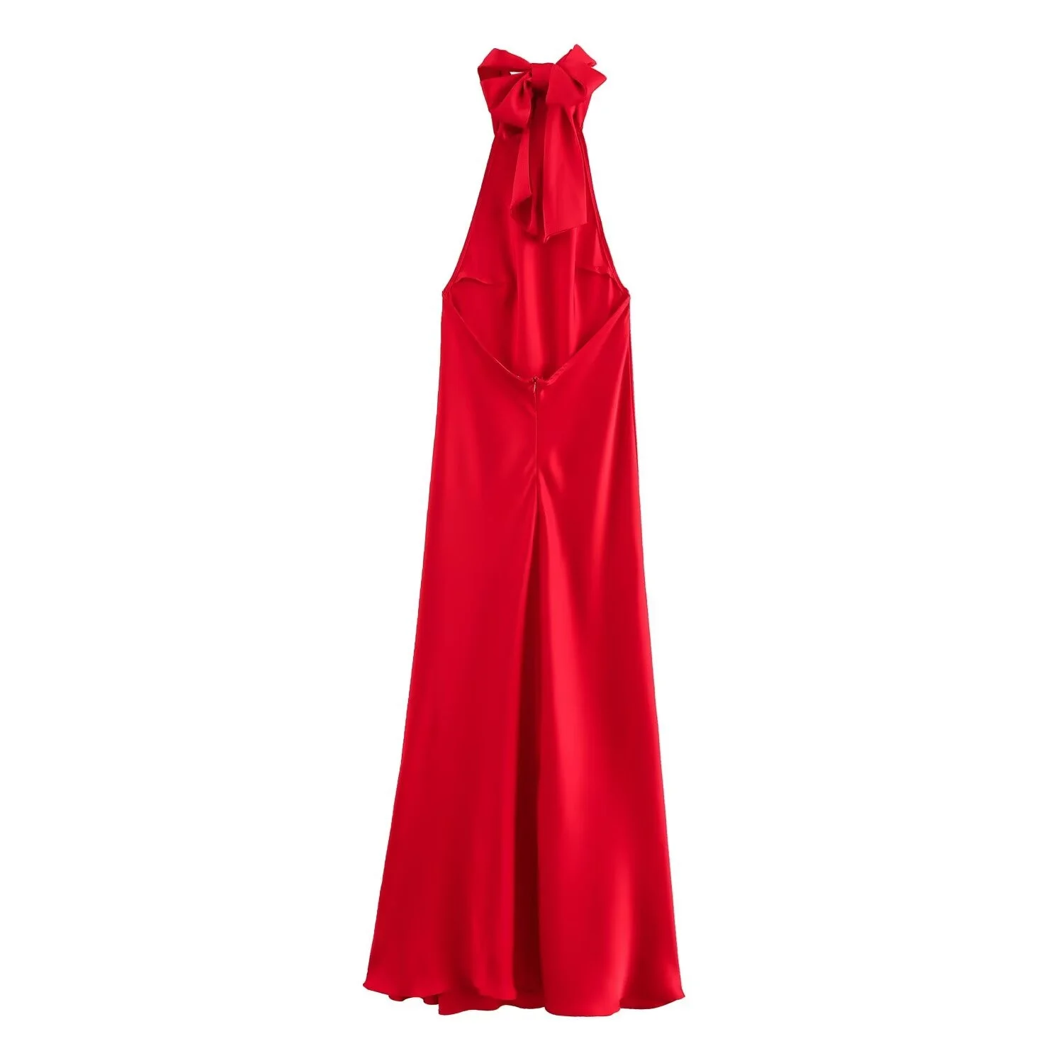 BSAY Dress for Women Fashion 2024 Autumn New Bow Sexy Backless French Elegant Halter Neck Satin Texture Midi Dresses