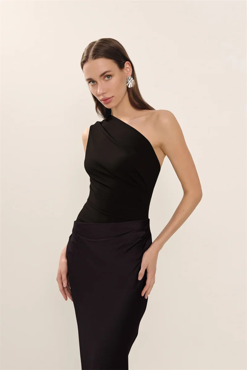Mozision Satin Inclined Shoulder Sexy Maxi Dress Women Fashion Patchwork Sleeveless Backless Bodycon Evening Club Party Dress