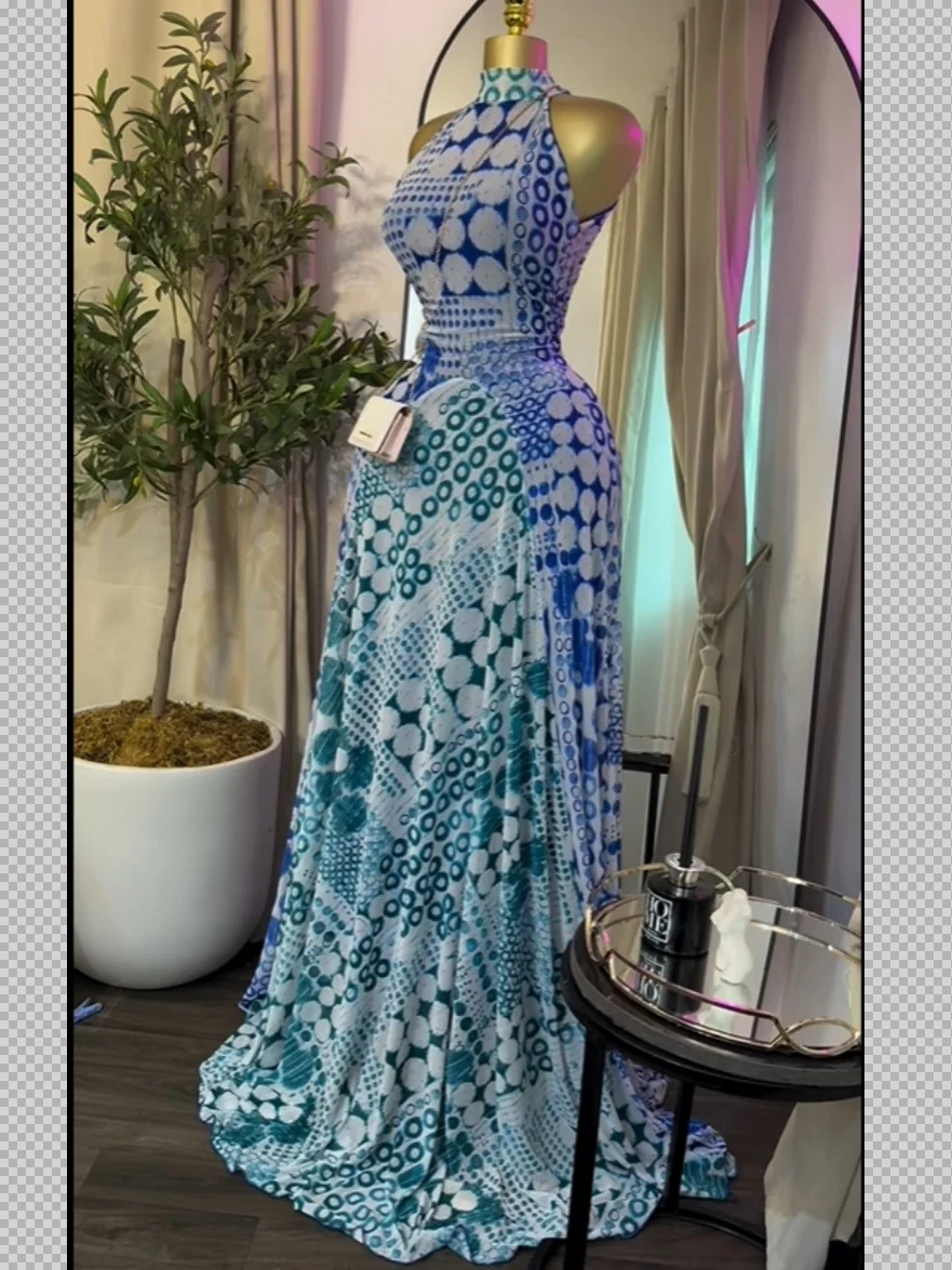 GLCMYAYA Women Printed Sleeveless with Sashes Fit and Flare A-line Maxi Dress 2026 Streetwear Beach Holiday Long Dresses Vestido
