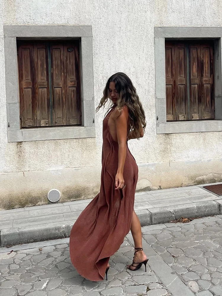 Women Fashion Pleated Irregular Slim Long Skirt Sexy Solid Backless Off-shoulder Dress New Dating Party Festival Club Prom Gown