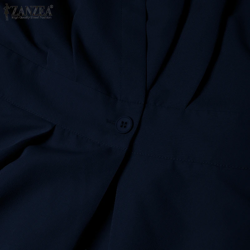 Women Summer OL Work Dress ZANZEA Elegant Short Sleeve Office Sundress Casual Solid A Line Buttons Holiday Vestidos Kaftan Robe