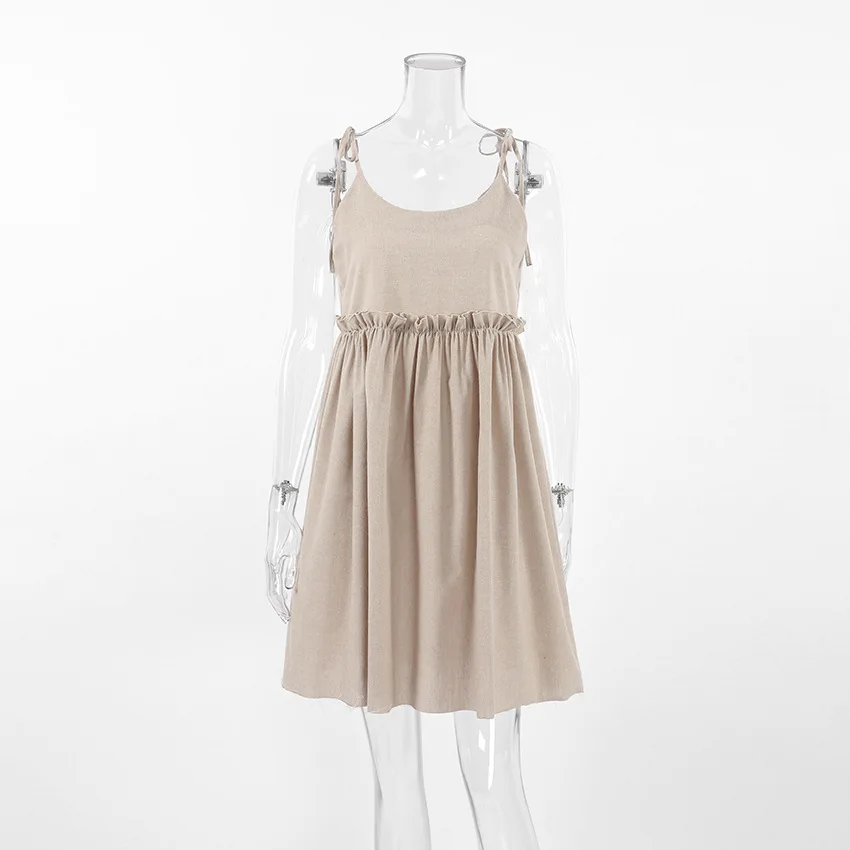 Cotton Linen Suspender Dress Spring and Summer Women's Beach Style Fake Casual Loose Soft Ruffled Edge A-line Suspender Dress