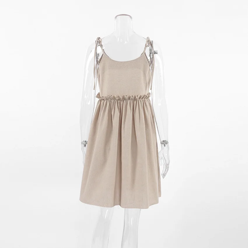 Cotton Linen Suspender Dress Spring and Summer Women's Beach Style Fake Casual Loose Soft Ruffled Edge A-line Suspender Dress