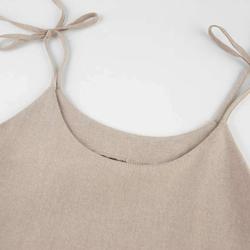 Cotton Linen Suspender Dress Spring and Summer Women's Beach Style Fake Casual Loose Soft Ruffled Edge A-line Suspender Dress