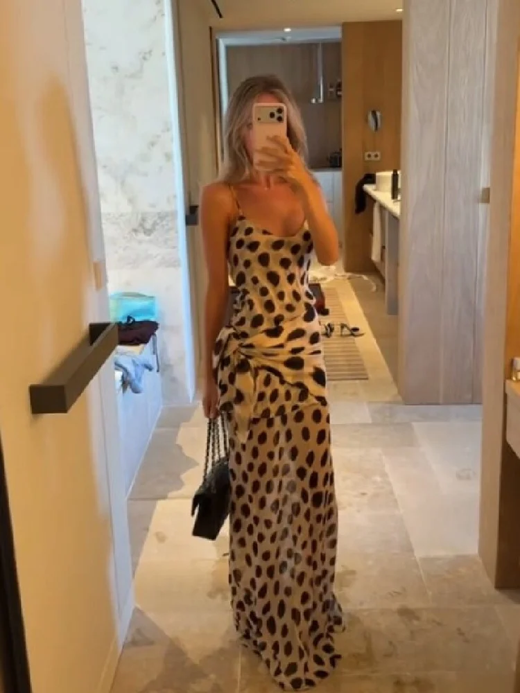 Fashion Polka Dot Patchwork Vestido Women Elegant Spaghetti Strap Slim Fit Bodycon Dresses Summer Vacation Date Club Outfit 2026