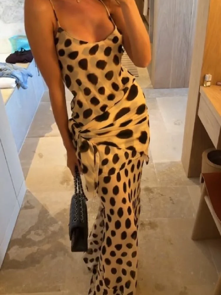 Fashion Polka Dot Patchwork Vestido Women Elegant Spaghetti Strap Slim Fit Bodycon Dresses Summer Vacation Date Club Outfit 2026