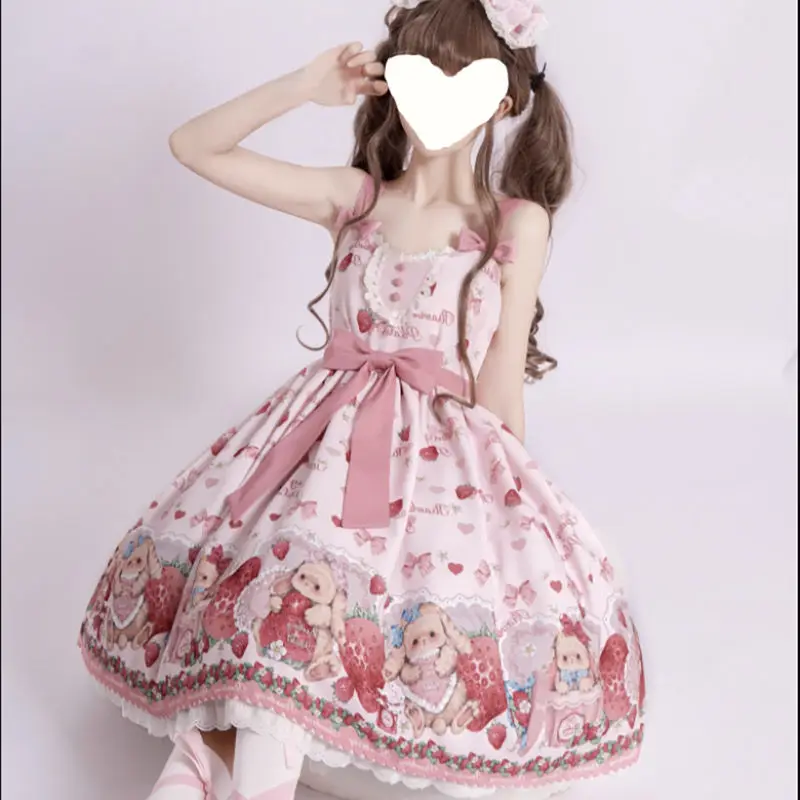 Falling Rabbit Berry Lolita Pink Cute SJK Dress Lolita Big Skirt Girls Birthday Show Cake Dress birthday dress for women