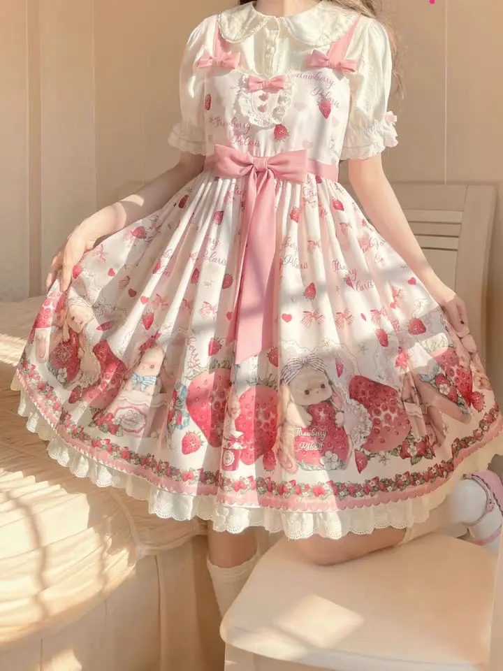 Falling Rabbit Berry Lolita Pink Cute SJK Dress Lolita Big Skirt Girls Birthday Show Cake Dress birthday dress for women