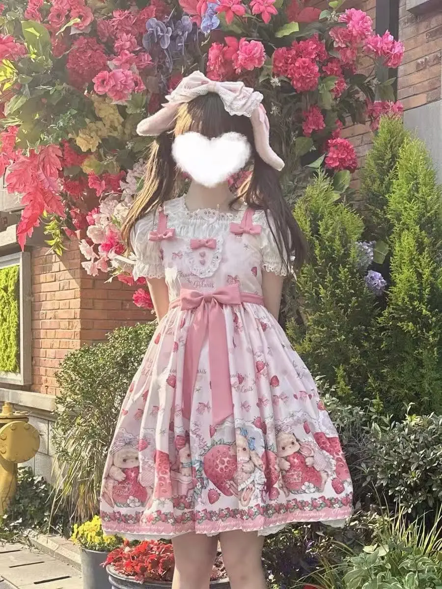 Falling Rabbit Berry Lolita Pink Cute SJK Dress Lolita Big Skirt Girls Birthday Show Cake Dress birthday dress for women