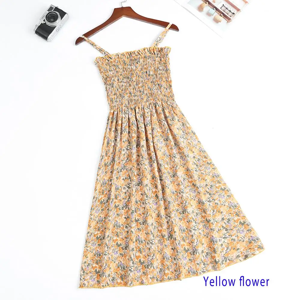 Summer Chiffon Camisole Sleeveless Dress Women Mini Dresses Fashion Elastic Waist Casual Spaghetti Strap Dresses Vestidos Girls