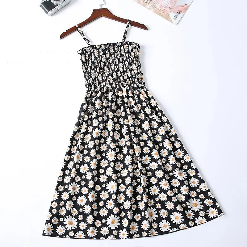 Summer Chiffon Camisole Sleeveless Dress Women Mini Dresses Fashion Elastic Waist Casual Spaghetti Strap Dresses Vestidos Girls