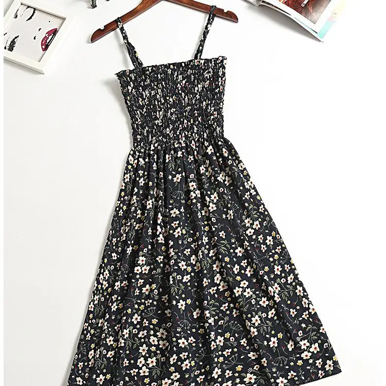 Summer Chiffon Camisole Sleeveless Dress Women Mini Dresses Fashion Elastic Waist Casual Spaghetti Strap Dresses Vestidos Girls