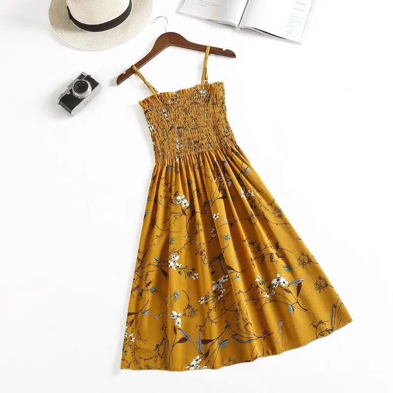 Summer Chiffon Camisole Sleeveless Dress Women Mini Dresses Fashion Elastic Waist Casual Spaghetti Strap Dresses Vestidos Girls