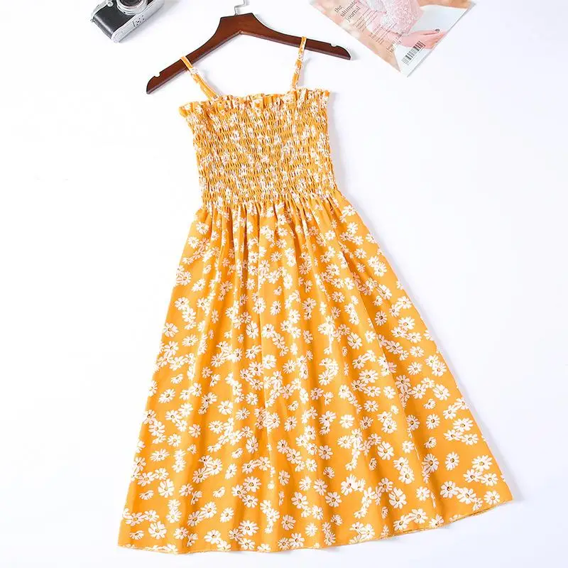 Summer Chiffon Camisole Sleeveless Dress Women Mini Dresses Fashion Elastic Waist Casual Spaghetti Strap Dresses Vestidos Girls