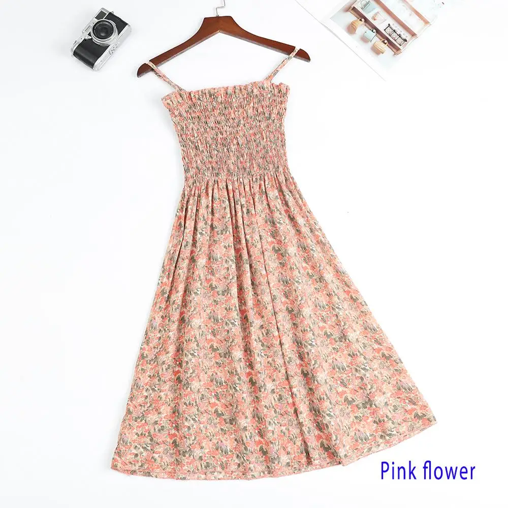Summer Chiffon Camisole Sleeveless Dress Women Mini Dresses Fashion Elastic Waist Casual Spaghetti Strap Dresses Vestidos Girls