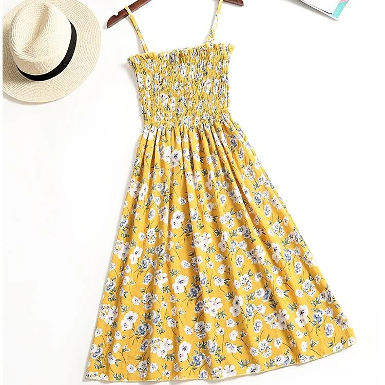 Summer Chiffon Camisole Sleeveless Dress Women Mini Dresses Fashion Elastic Waist Casual Spaghetti Strap Dresses Vestidos Girls
