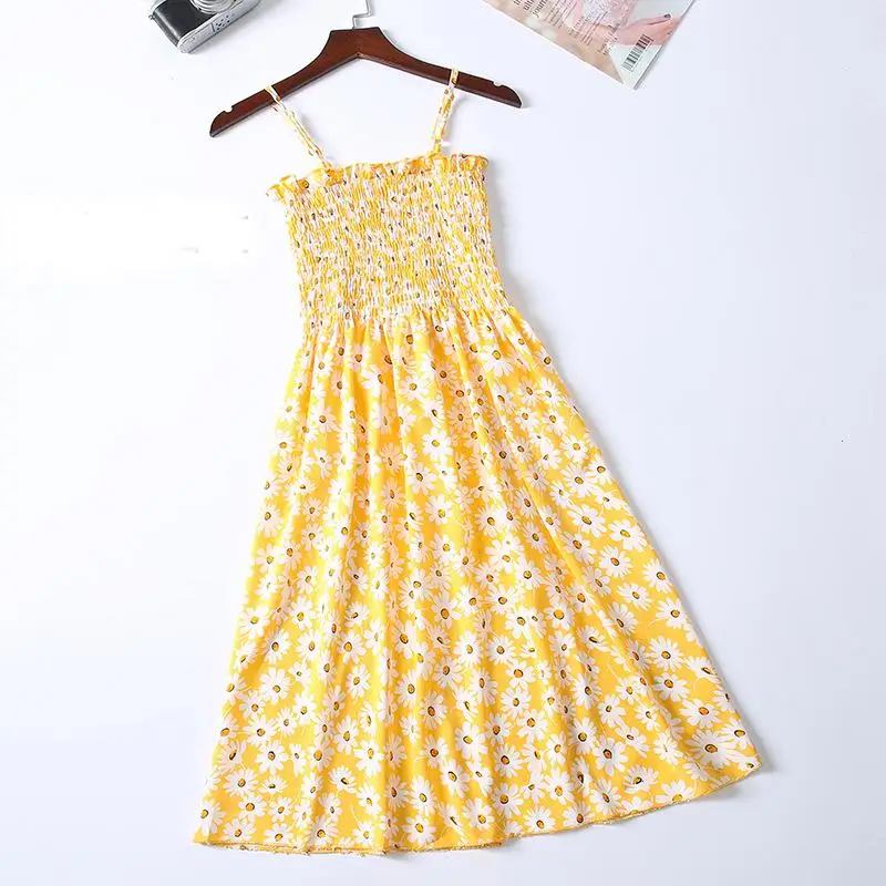 Summer Chiffon Camisole Sleeveless Dress Women Mini Dresses Fashion Elastic Waist Casual Spaghetti Strap Dresses Vestidos Girls