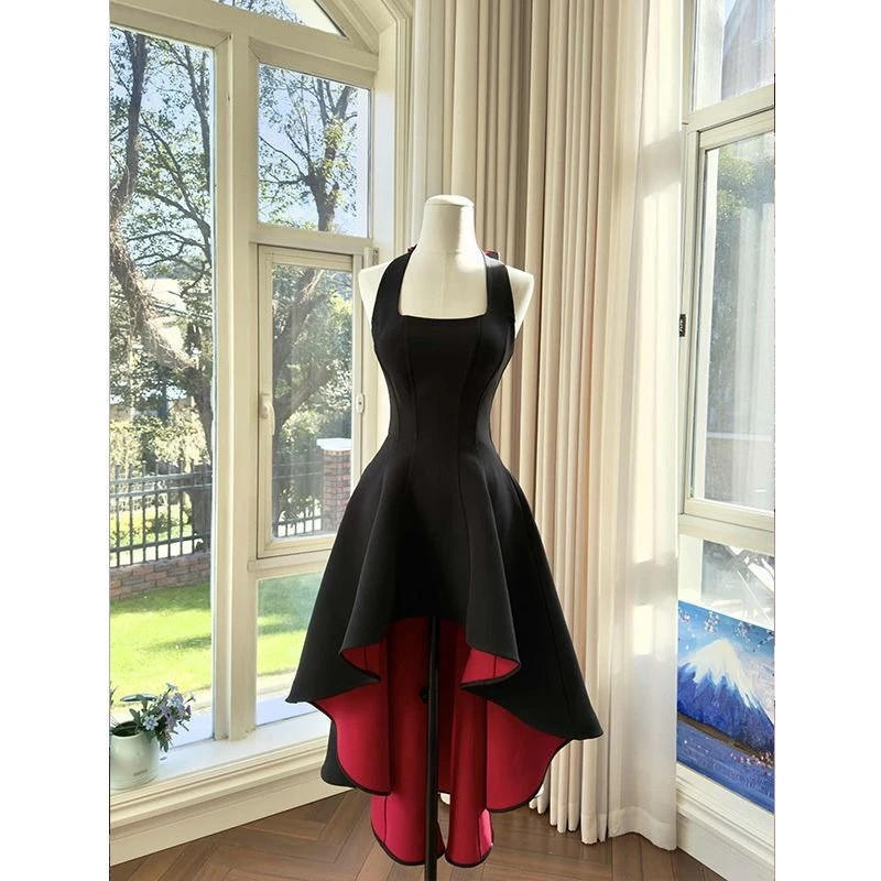 France Elegant Black Patchwork Long Strap Dress Sleeveless Party Style Women Gentle Y2k Vintage Bodycon Spring Summer 2026