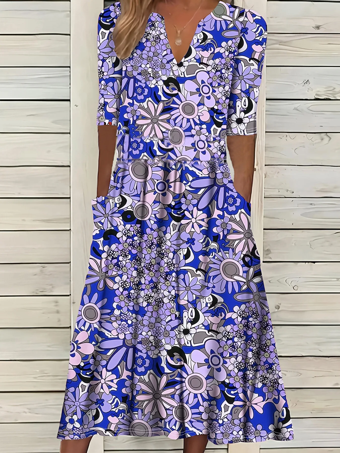 Summer Fashion Vintage Floral Print Boho Party Dresses For Women 2025 Elegant V-Neck Half Sleeve Pockets Beach Long Dress Robe