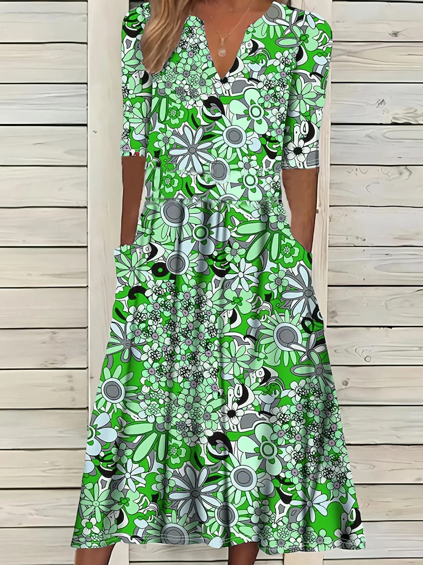 Summer Fashion Vintage Floral Print Boho Party Dresses For Women 2025 Elegant V-Neck Half Sleeve Pockets Beach Long Dress Robe