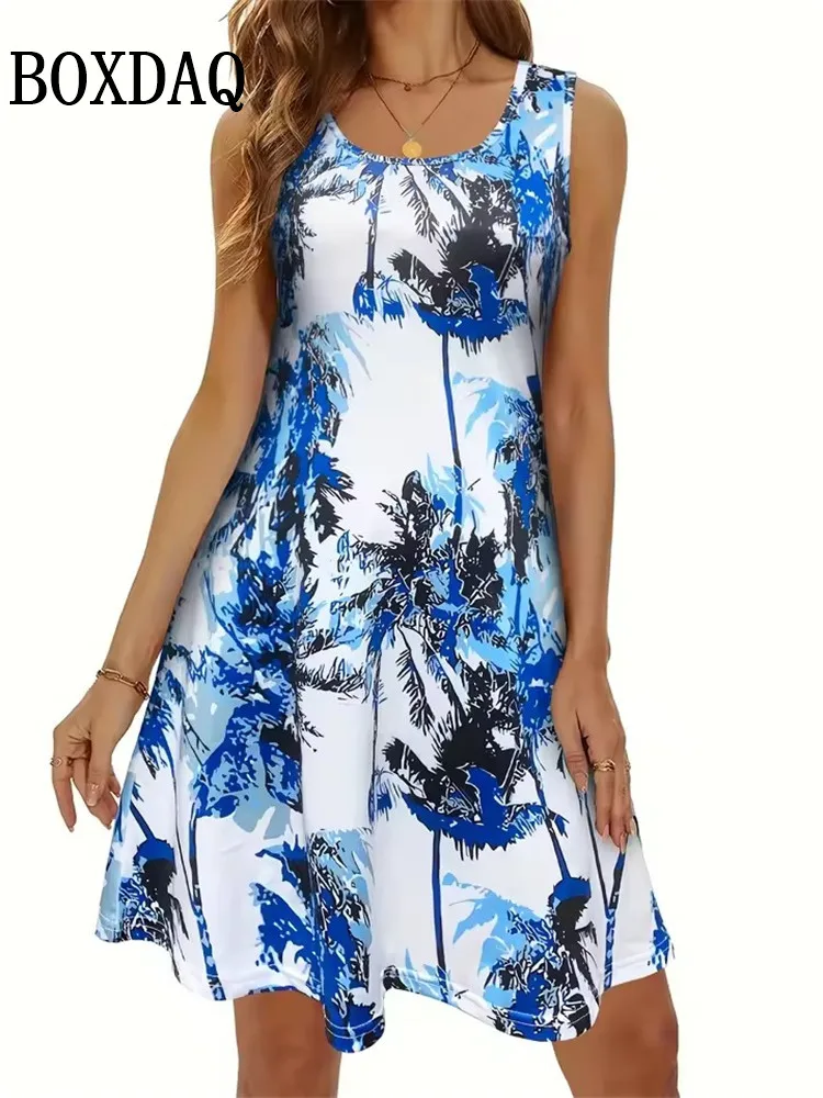 Summer Hawaii Scenery 3D Print Beach Dresses Women Loose Party Dress Sleeveless Sundress Casual Flower Tank Short Dresses 2025