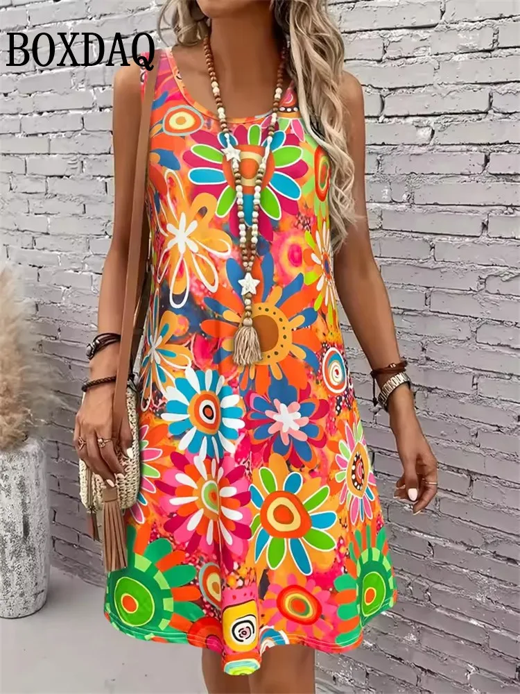 Summer Hawaii Scenery 3D Print Beach Dresses Women Loose Party Dress Sleeveless Sundress Casual Flower Tank Short Dresses 2025