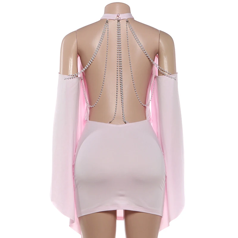Backless Batwing Sleeves Short Dress Sexy Women Solid Off Shoulder Hip Hugging Pleated Dresses 2026 Spring Lady Party Vestidos