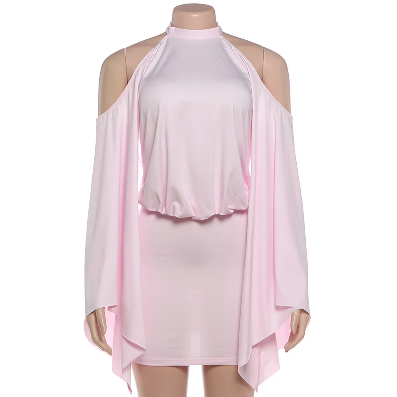 Backless Batwing Sleeves Short Dress Sexy Women Solid Off Shoulder Hip Hugging Pleated Dresses 2026 Spring Lady Party Vestidos