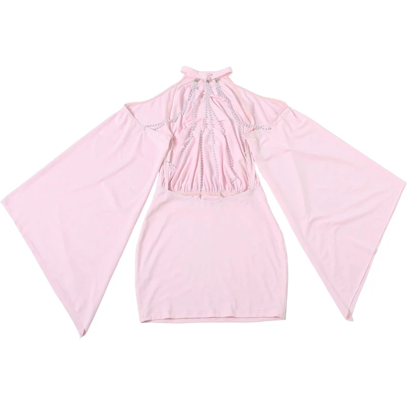 Backless Batwing Sleeves Short Dress Sexy Women Solid Off Shoulder Hip Hugging Pleated Dresses 2026 Spring Lady Party Vestidos