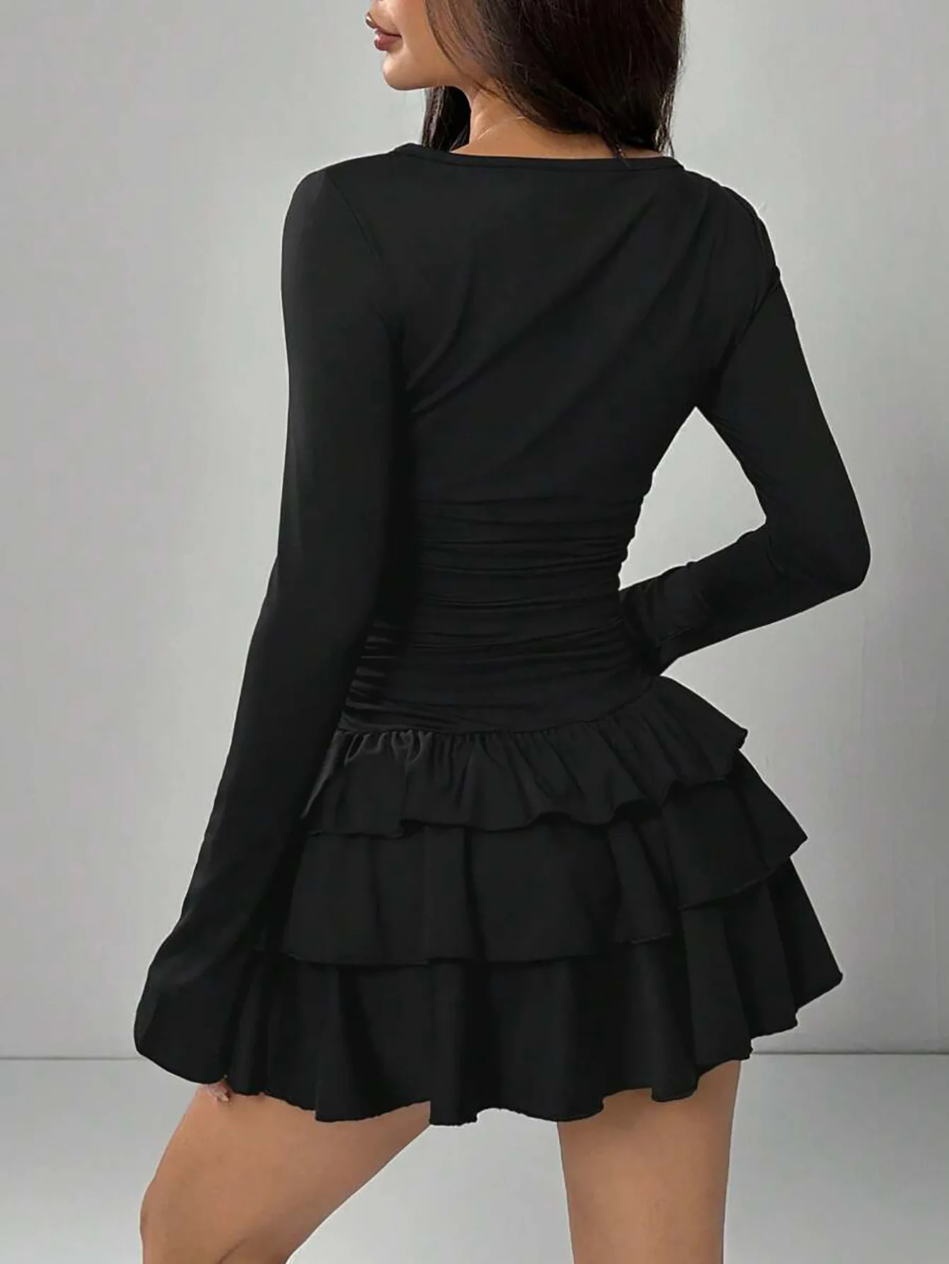 Autumn Elegant Long Sleeve O-neck Sexy Bodycon Solid Mini Prom Dress Women Outfit Elasticity Evening Party Festival Cake Dress