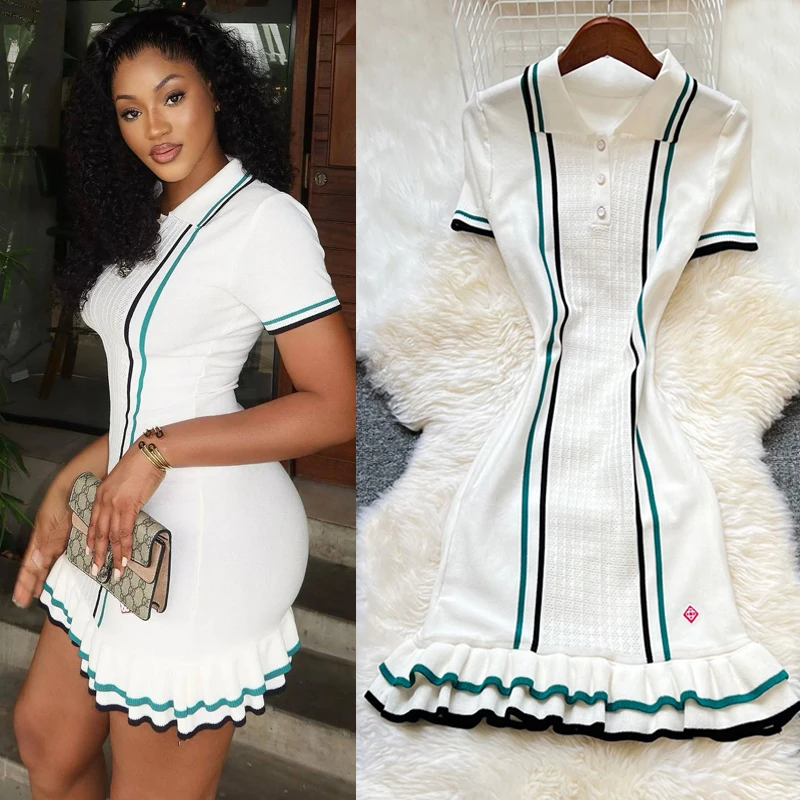 YuooMuoo Brand Fashion Women Knitted Mini Dress Ins Hot Sexy Package Hips Ruffled Party Dress Streetwear Lady Outfits Vestidos